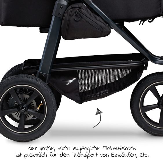 TFK Combi stroller Mono2 pneumatic tires incl. Combi unit (baby bath+seat) with reclining position & XXL accessories package - Pr. Grey