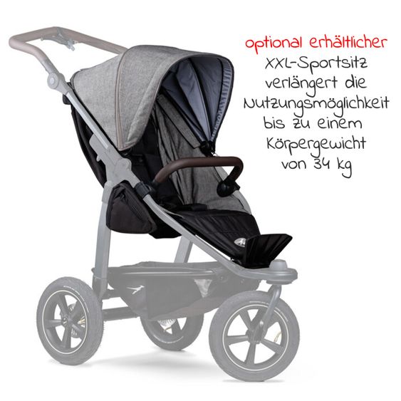 TFK Kombi-Kinderwagen Mono 2 Luftreifen inkl. Kombi-Einheit (Babywanne+Sitz) mit Liegeposition & XXL Zubehörpaket - Pr. Grau