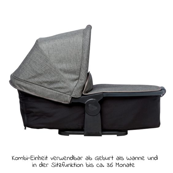 TFK Combi stroller Mono2 pneumatic tires incl. Combi unit (baby bath+seat) with reclining position & XXL accessories package - Pr. Grey