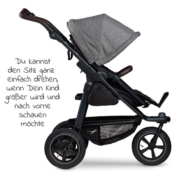 TFK Kombi-Kinderwagen Mono 2 Luftreifen inkl. Kombi-Einheit (Babywanne+Sitz) mit Liegeposition & XXL Zubehörpaket - Pr. Grau