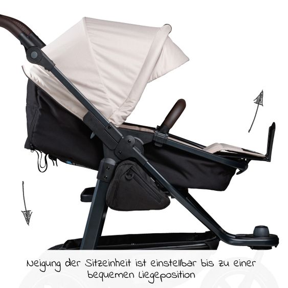 TFK Kombi-Kinderwagen Mono 2 Luftreifen inkl. Kombi-Einheit (Babywanne+Sitz) mit Liegeposition & XXL Zubehörpaket - Sand