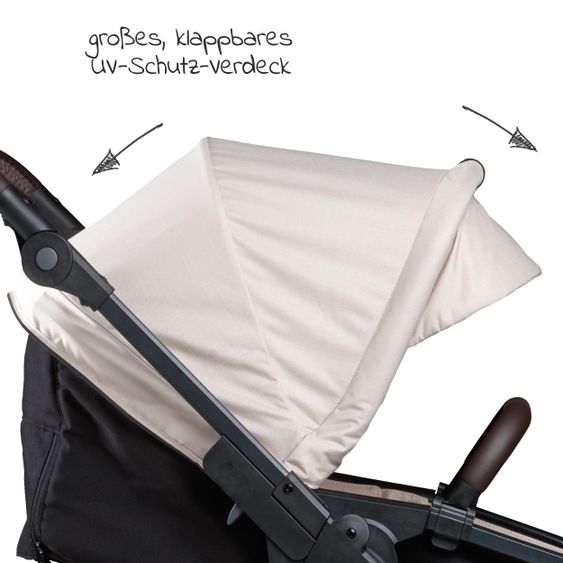 TFK Kombi-Kinderwagen Mono 2 Luftreifen inkl. Kombi-Einheit (Babywanne+Sitz) mit Liegeposition & XXL Zubehörpaket - Sand