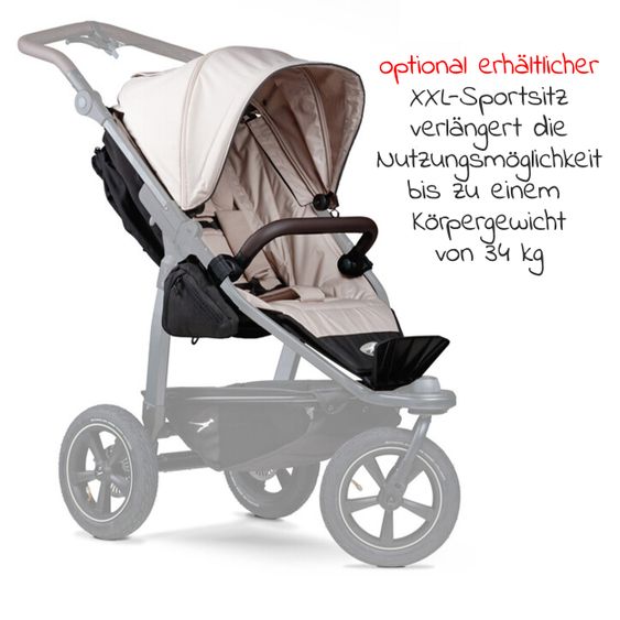 TFK Kombi-Kinderwagen Mono 2 Luftreifen inkl. Kombi-Einheit (Babywanne+Sitz) mit Liegeposition & XXL Zubehörpaket - Sand