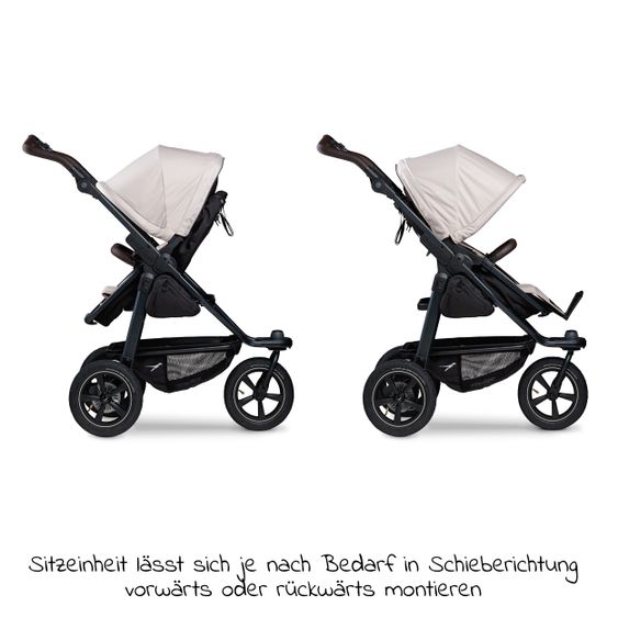 TFK Kombi-Kinderwagen Mono 2 Luftreifen inkl. Kombi-Einheit (Babywanne+Sitz) mit Liegeposition & XXL Zubehörpaket - Sand