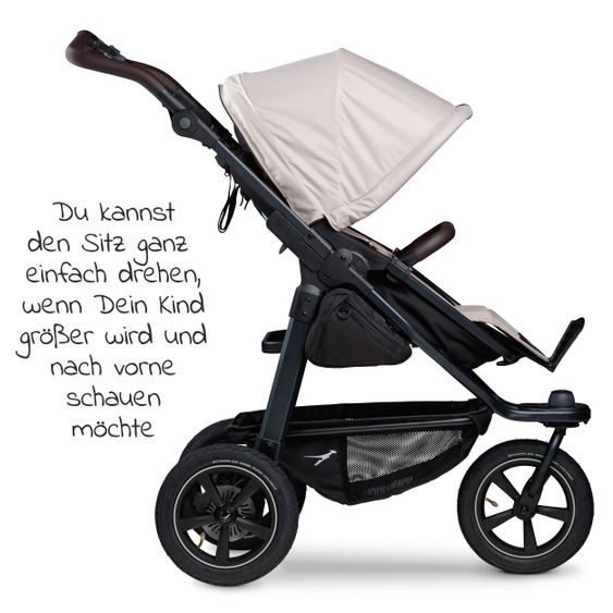 TFK Kombi-Kinderwagen Mono 2 Luftreifen inkl. Kombi-Einheit (Babywanne+Sitz) mit Liegeposition & XXL Zubehörpaket - Sand