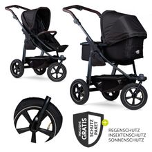 Passeggino combinato Mono2 con pneumatici e unità combinata (navicella+seggiolino) con posizione reclinabile e pacchetto accessori XXL - Nero