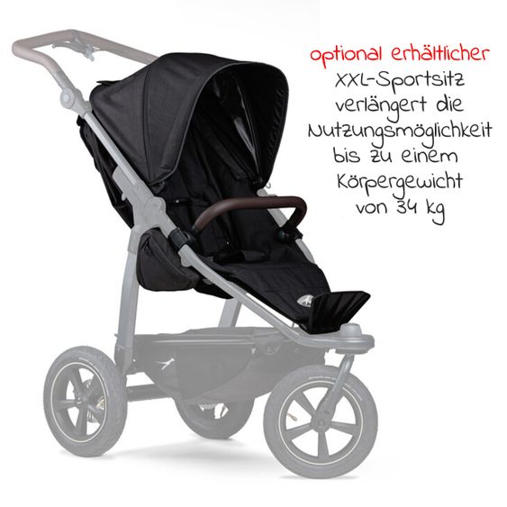 TFK Kombi-Kinderwagen Mono 2 Luftreifen inkl. Kombi-Einheit (Babywanne+Sitz) mit Liegeposition & XXL Zubehörpaket - Schwarz