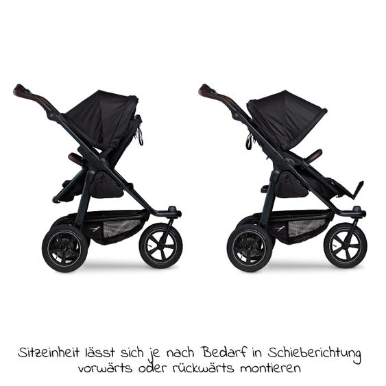 TFK Kombi-Kinderwagen Mono 2 Luftreifen inkl. Kombi-Einheit (Babywanne+Sitz) mit Liegeposition & XXL Zubehörpaket - Schwarz