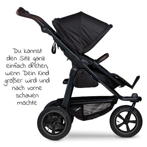 TFK Kombi-Kinderwagen Mono 2 Luftreifen inkl. Kombi-Einheit (Babywanne+Sitz) mit Liegeposition & XXL Zubehörpaket - Schwarz