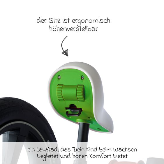 TFK Laufrad Balance Bike mit Luftreifen, Trageschlaufe & verstellbarem Sattel - Grün