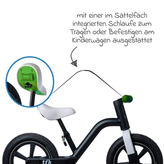 TFK Laufrad Balance Bike mit Luftreifen, Trageschlaufe & verstellbarem Sattel - Grün