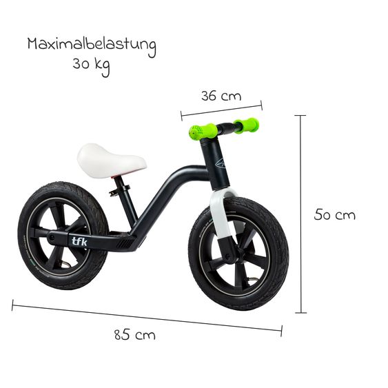 TFK Laufrad Balance Bike mit Luftreifen, Trageschlaufe & verstellbarem Sattel - Grün