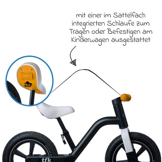 TFK Laufrad Balance Bike mit Luftreifen, Trageschlaufe & verstellbarem Sattel - Orange