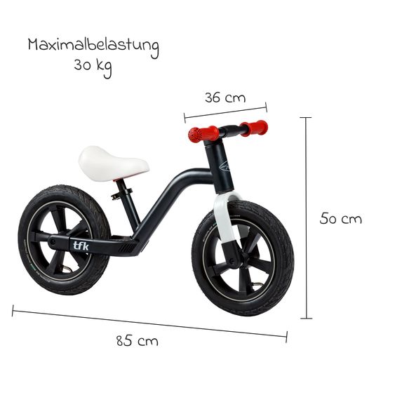 TFK Laufrad Balance Bike mit Luftreifen, Trageschlaufe & verstellbarem Sattel - Rot