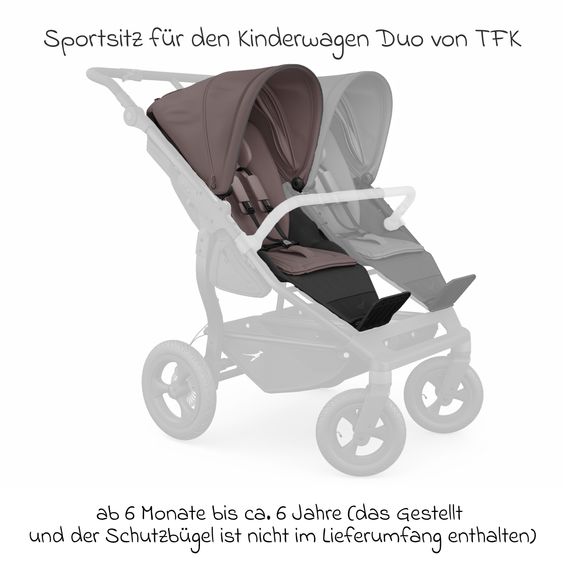 TFK Sports seat (1 x Follow-up Seat) for Duo incl. Footrest, Canopy + Safety Bar - Braun