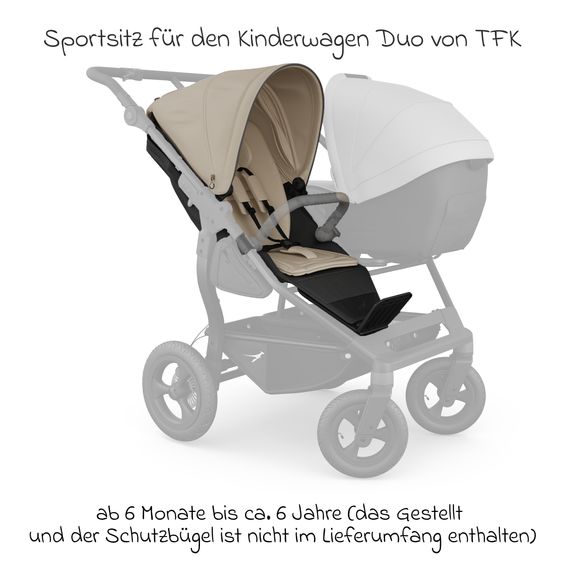 TFK Sports seat (1 x Follow-up Seat) for Duo incl. Footrest, Canopy + Safety Bar - Sand
