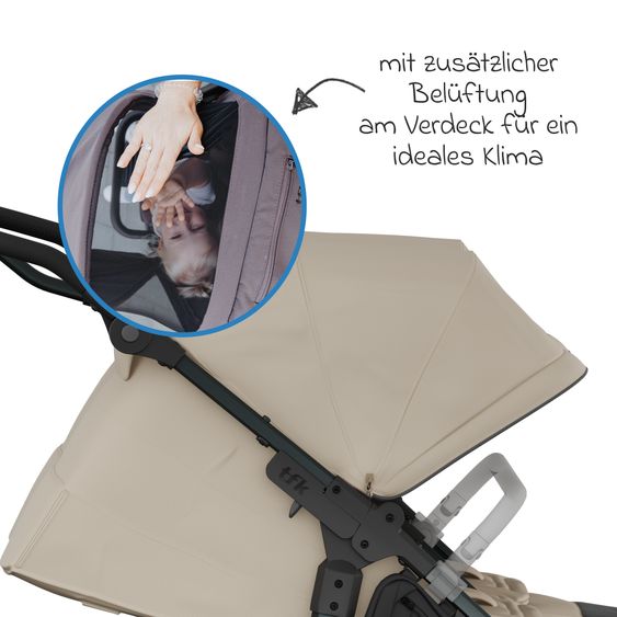 TFK Sports seat (1 x Follow-up Seat) for Duo incl. Footrest, Canopy + Safety Bar - Sand