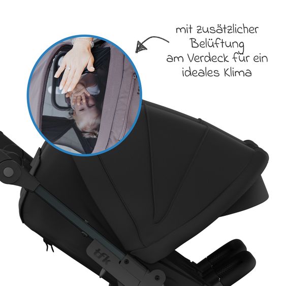 TFK Sports seat (1 x Follow-up Seat) for Duo incl. Footrest, Canopy + Safety Bar - Black