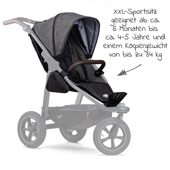 TFK Sportsitz für Mono 2 XXL Komfort-Sitz für Kinder bis 34 kg - Premium Anthrazit