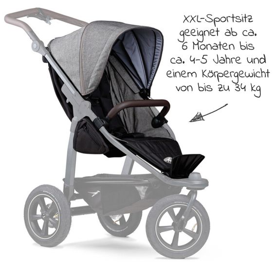 TFK Seggiolino sportivo per Mono 2 XXL con protezione dalle intemperie per bambini fino a 34 kg - Premium Grey