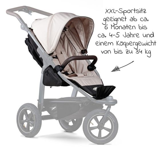 TFK Sports seat for Mono 2 XXL comfort seat incl. weather protection for children up to 34 kg - Sand