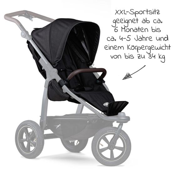 TFK Sportsitz für Mono 2 XXL Komfort-Sitz für Kinder bis 34 kg - Schwarz