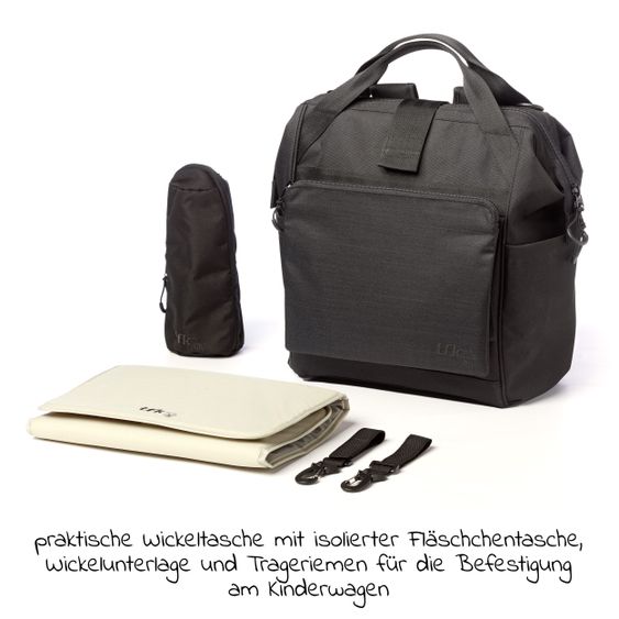 TFK Wickelrucksack inkl. Befestigung, Wicklauflage, Flaschenhalter - Schwarz