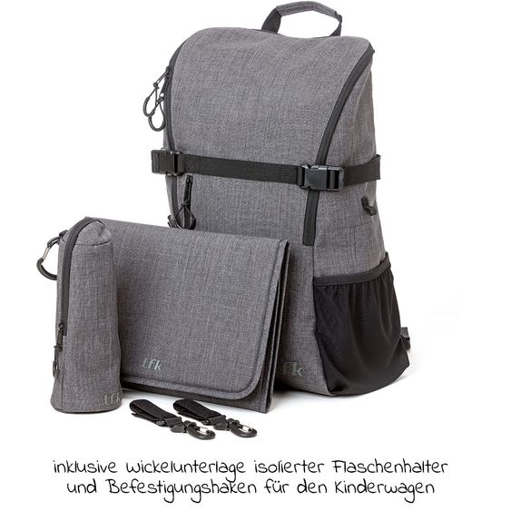 TFK Wickelrucksack inkl. Wickelunterlage & Flaschenhalter - Grau