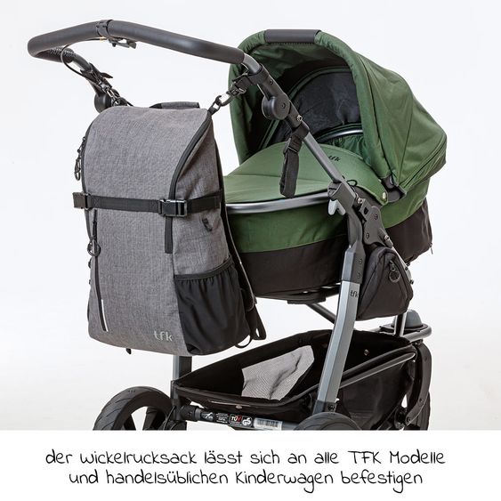 TFK Wickelrucksack inkl. Wickelunterlage & Flaschenhalter - Grau