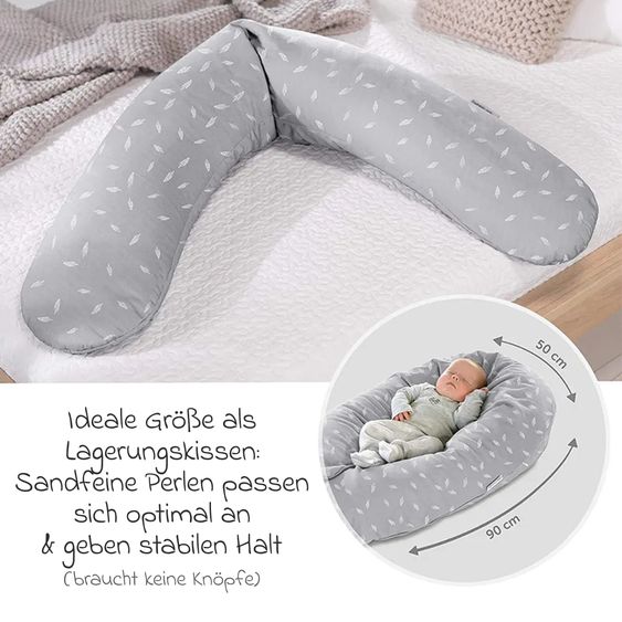 Theraline 4-tlg. Stillkissen Sparset Das Original 190 cm inkl. 2 Bezügen + feine Perlen-Nachfüllpack 9,5 l - Leaves & Pusteblume