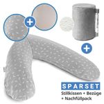 4-piece nursing pillow economy set The Original 190 cm incl. 2 covers + microbead refill pack 9.5 l - Leaves & Bamboo pebble gray