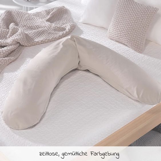 Theraline Set economico di 4 cuscini per l'allattamento The Original 190 cm incl. 2 fodere + confezione di ricarica di microsfere da 9,5 l - Foglie & Bambù grigio ciottolo