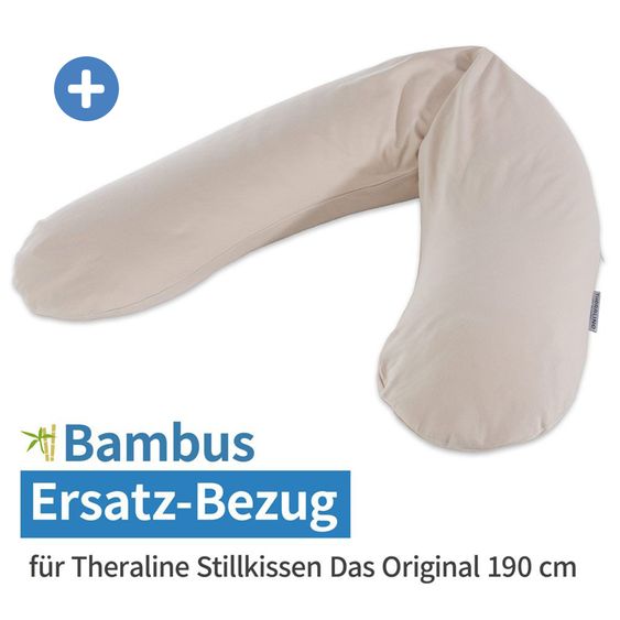 Theraline Set economico di 4 cuscini per l'allattamento The Original 190 cm incl. 2 fodere + confezione di ricarica di microsfere da 9,5 l - Foglie & Bambù grigio ciottolo