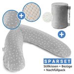 4-piece nursing pillow economy set The Original 190 cm incl. 2 covers + microbead refill pack 9.5 l - Leaves & fine knit cream