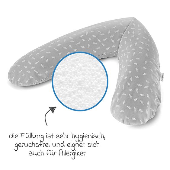 Theraline 4-tlg. Stillkissen Sparset Das Original 190 cm inkl. 2 Bezügen + Mikroperlen-Nachfüllpack 9,5 l - Leaves & Feinstrick Creme