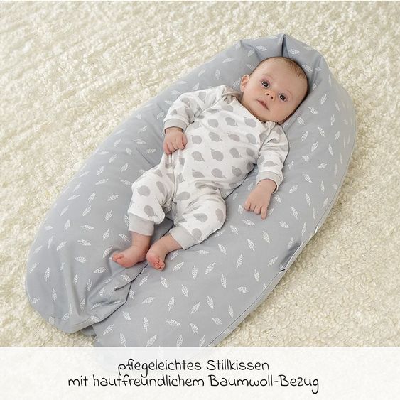 Theraline 4-tlg. Stillkissen Sparset Das Original 190 cm inkl. 2 Bezügen + Mikroperlen-Nachfüllpack 9,5 l - Leaves & Feinstrick Creme