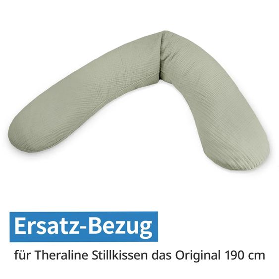 Theraline 4-tlg. Stillkissen Sparset Das Original 190 cm inkl. 2 Bezügen + Mikroperlen-Nachfüllpack 9,5 l - Leaves & Musselin Salbei