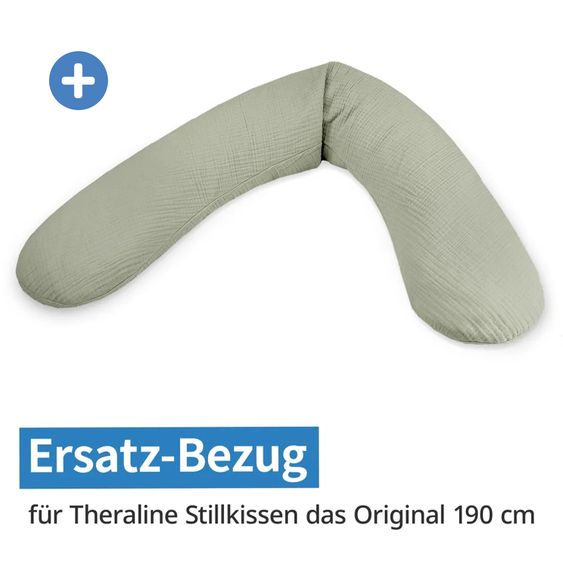 Theraline 4-tlg. Stillkissen Sparset Das Original 190 cm inkl. 2 Bezügen + Mikroperlen-Nachfüllpack 9,5 l - Leaves & Musselin Salbei