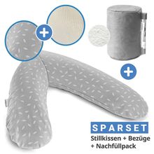 4-tlg. Stillkissen Sparset Das Original 190 cm inkl. 2 Bezügen + Mikroperlen-Nachfüllpack 9,5 l - Leaves & Musselin Sandbeige