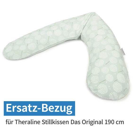 Theraline Set economico di 4 cuscini per l'allattamento The Original 190 cm con 2 fodere + confezione di ricarica di microsfere da 9,5 litri - Foglie e Dente di Leone