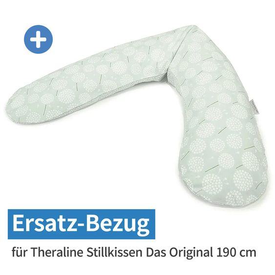 Theraline Set economico di 4 cuscini per l'allattamento The Original 190 cm con 2 fodere + confezione di ricarica di microsfere da 9,5 litri - Foglie e Dente di Leone