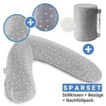 4-piece nursing pillow economy set The Original 190 cm incl. 2 covers + micro beads refill pack 9.5 l - Leaves & starry sky