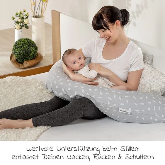 Theraline 4-piece nursing pillow economy set The Original 190 cm incl. 2 covers + micro beads refill pack 9.5 l - Leaves & starry sky