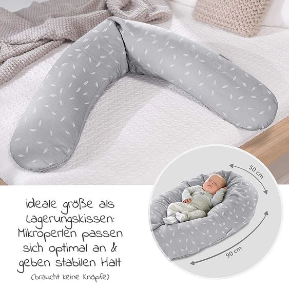 Theraline 4-piece nursing pillow economy set The Original 190 cm incl. 2 covers + micro beads refill pack 9.5 l - Leaves & starry sky