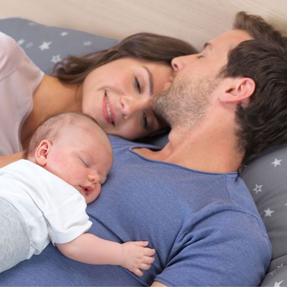Theraline 4-piece nursing pillow economy set The Original 190 cm incl. 2 covers + micro beads refill pack 9.5 l - Leaves & starry sky