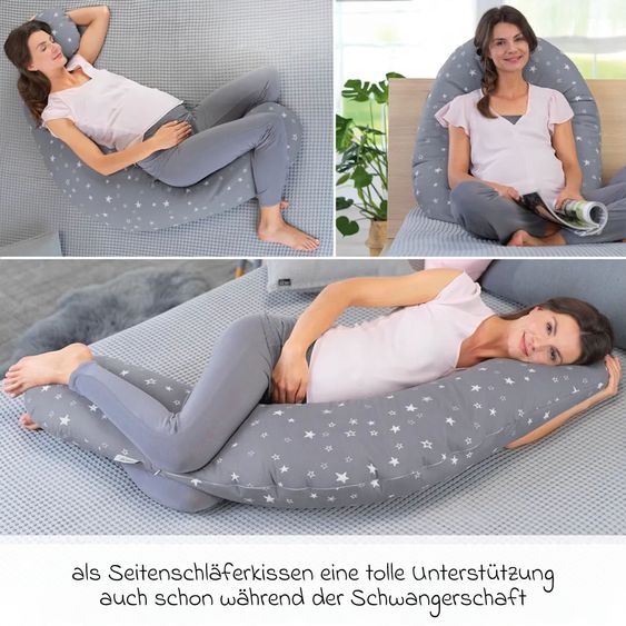 Theraline 4-piece nursing pillow economy set The Original 190 cm incl. 2 covers + micro beads refill pack 9.5 l - Leaves & starry sky