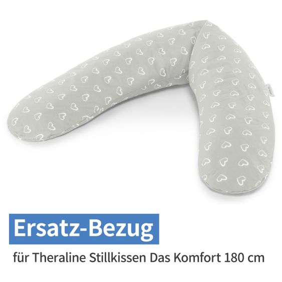 Theraline Ersatzbezug für Stillkissen Das Komfort 180 cm - Herzen - Grau