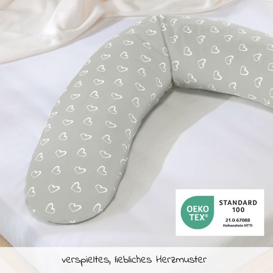 Theraline Ersatzbezug für Stillkissen Das Komfort 180 cm - Herzen - Grau
