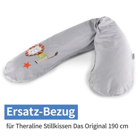 Theraline Ersatzbezug für Stillkissen Das Original 190 cm - Knister Löwe - Punkte Grau