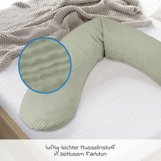 Theraline Ersatzbezug für Stillkissen Das Original - Musselin 190 cm - Salbei